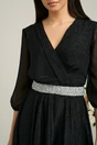Rochie Dy Fashion neagra din voal cu fir stralucitor si cordon, 3, dyfashion.ro