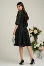 Rochie Dy Fashion neagra din voal cu fir stralucitor si cordon, 2, dyfashion.ro