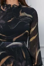 Rochie Dy Fashion neagra din voal cu imprimeuri maro