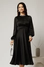 Rochie DY Fashion neagra din voal cu perle la guler si maneci, 1, dyfashion.ro