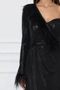 Rochie Dy Fashion neagra lunga cu pene la bust