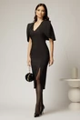 Rochie DY Fashion neagra midi conica cu maneci lalea, 3, dyfashion.ro