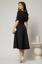 Rochie DY Fashion neagra midi cu detaliu floral pe talie si decolteu in V, 2, dyfashion.ro