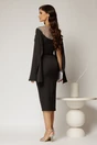 Rochie DY Fashion neagra midi cu manecile lungi crapate si aplicatii la bust, 2, dyfashion.ro