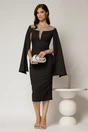 Rochie DY Fashion neagra midi cu manecile lungi crapate si aplicatii la bust, 3, dyfashion.ro