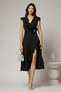 Rochie DY Fashion neagra midi cu volanas pe fusta si detaliu amplu foral, 3, dyfashion.ro