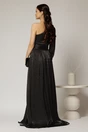 Rochie DY Fashion neagra pe un umar cu detaliu floral amplu din voal peliculizat, 2, dyfashion.ro