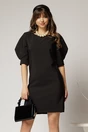 Rochie DY Fashion neagra scurta croi cambrat cu maneci cu design atipic, 1, dyfashion.ro