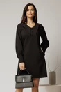 Rochie DY Fashion neagra scurta cu croi cambrat si guler in colturi, 1, dyfashion.ro