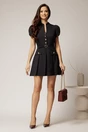 Rochie DY Fashion neagra scurta cu pliuri pe fusta si nasturi pe bust, 3, dyfashion.ro