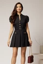 Rochie DY Fashion neagra scurta cu pliuri pe fusta si nasturi pe bust, 1, dyfashion.ro