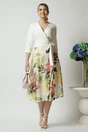 Rochie DY Fashion office din stofa si voal alba cu imprimeu pe fusta