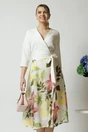 Rochie DY Fashion office din stofa si voal alba cu imprimeu pe fusta
