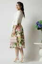 Rochie DY Fashion office din stofa si voal alba cu imprimeu pe fusta