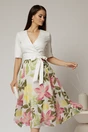 Rochie DY Fashion office din stofa si voal ivoar cu imprimeu pe fusta, 1, dyfashion.ro