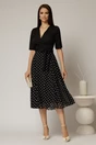 Rochie DY Fashion office din stofa si voal neagra cu buline pe fusta, 3, dyfashion.ro