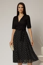 Rochie DY Fashion office din stofa si voal neagra cu buline pe fusta, 1, dyfashion.ro