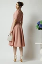 Rochie DY Fashion office din triplu voal roz cu nasturi la bust si curea in talie