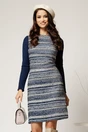 Rochie DY Fashion office din tweed albastra cu imprimeu pepit bleu, 1, dyfashion.ro