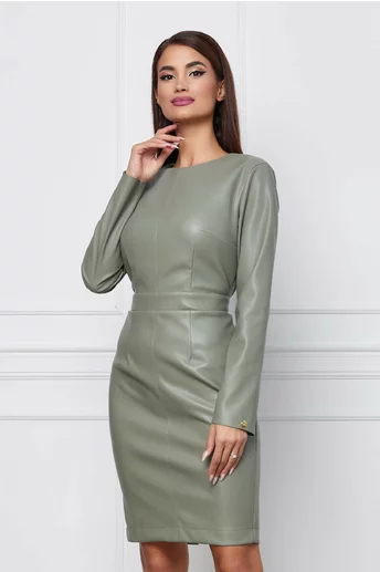 Rochie Dy Fashion olive din piele ecologica in croi conic