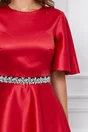 Rochie Dy Fashion rosie cu maneci largi si talie accesorizata
