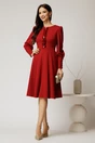 Rochie DY Fashion rosie eleganta cu volan incretit pe bust si nasturi bijuterie, 3, dyfashion.ro