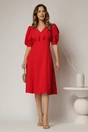 Rochie DY Fashion rosie in clini cu guler ascutit si maneci scurte bufante, 3, dyfashion.ro