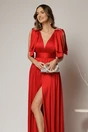 Rochie DY Fashion rosie lunga de seara cu decolteu adanc si funde ample, 3, dyfashion.ro