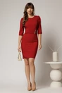 Rochie DY Fashion rosu inchis conica cu nasturi aurii pe talie, 3, dyfashion.ro