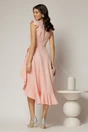 Rochie DY Fashion roz asimetrica cu aplicatii la decolteu si volanas, 2, dyfashion.ro