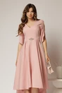 Rochie DY Fashion roz asimetrica cu maneci lalea si aplicatie pe talie, 3, dyfashion.ro