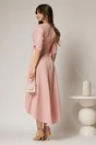 Rochie DY Fashion roz asimetrica cu maneci lalea si aplicatie pe talie, 2, dyfashion.ro