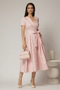 Rochie DY Fashion roz cu buline cu decolteu petrecut si cordon in talie, 3, dyfashion.ro