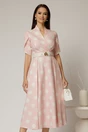 Rochie DY Fashion roz cu buline cu decolteu si maneci petrecute, 1, dyfashion.ro
