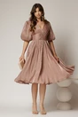 Rochie DY Fashion roz cu decolteu adanc si nasturi din voal peliculizat, 3, dyfashion.ro