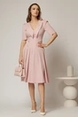 Rochie DY Fashion roz cu decolteu cu guler ascutit si fusta plisata, 3, dyfashion.ro