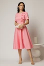 Rochie DY Fashion roz cu funde pe bust si maneci scurte, 3, dyfashion.ro