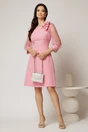 Rochie DY Fashion roz cu maneci din organza si detaliu floral, 3, dyfashion.ro