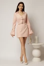 Rochie DY Fashion roz cu maneci evazate si decolteu cu guler, 3, dyfashion.ro
