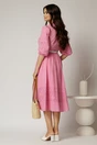Rochie DY Fashion roz din bumbac cu insertii perforate si curea in talie, 2, dyfashion.ro