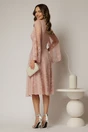 Rochie DY Fashion roz din dantela cu maneci lungi crapate si decolteu in V, 2, dyfashion.ro