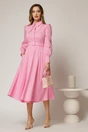 Rochie DY Fashion roz din poplin cu guler dublu si curea in talie, 3, dyfashion.ro