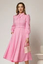 Rochie DY Fashion roz din poplin cu guler dublu si curea in talie, 1, dyfashion.ro