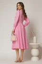 Rochie DY Fashion roz din poplin cu guler dublu si curea in talie, 2, dyfashion.ro
