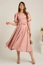 Rochie DY Fashion roz din stofa in clos cu funda in talie, 4, dyfashion.ro