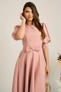 Rochie DY Fashion roz din stofa in clos cu funda in talie, 3, dyfashion.ro