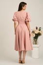 Rochie DY Fashion roz din stofa in clos cu funda in talie, 2, dyfashion.ro