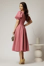 Rochie DY Fashion roz din stofa in clos cu funda in talie, 2, dyfashion.ro
