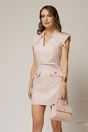 Rochie DY Fashion roz din tweed subtire cu fir lurex si guler ascutit, 1, dyfashion.ro