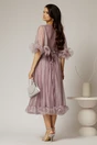 Rochie DY Fashion roz din voal creponat cu volanase si decolteu in V, 2, dyfashion.ro